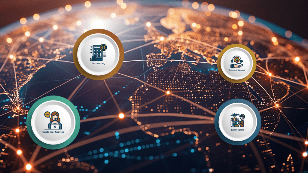 Business - A globe with interconnected lines, symbolizing global connectivity and the concept of offshoring.